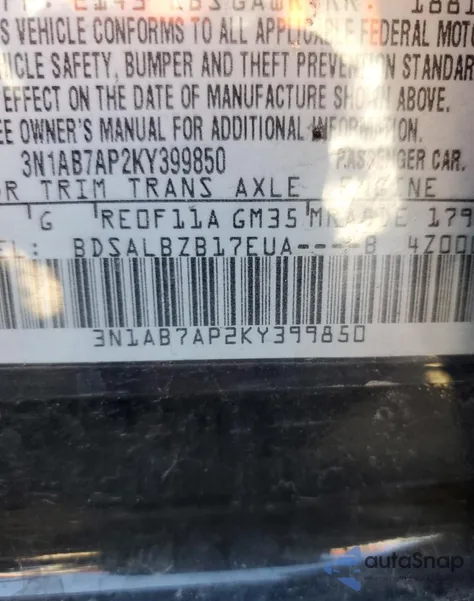 2019 Nissan Sentra S from USA, damaged, VIN 3N1AB7AP2KY399850